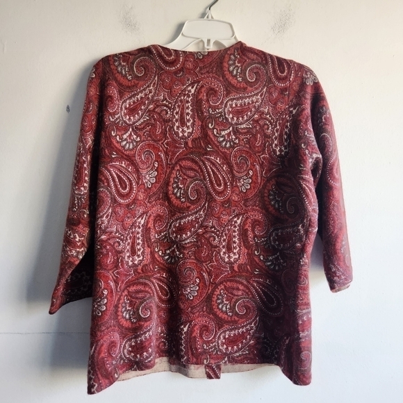 Tweeds Women Red Pasley Lamb Wool/Angora 3/4 Sleeves Cardigan size XL Petite - Picture 6 of 6